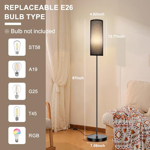 FRIDEKO HOME Black Shade Floor Lamp with, Simple Design with Foot Pedal Switch, Small Tall Lamps for Living Room Bedroom Office, Corner Floor Stand Light with Black Pole Lamp (No Bulb/No Remote) - color: Black (No Bulb/ No Remote)