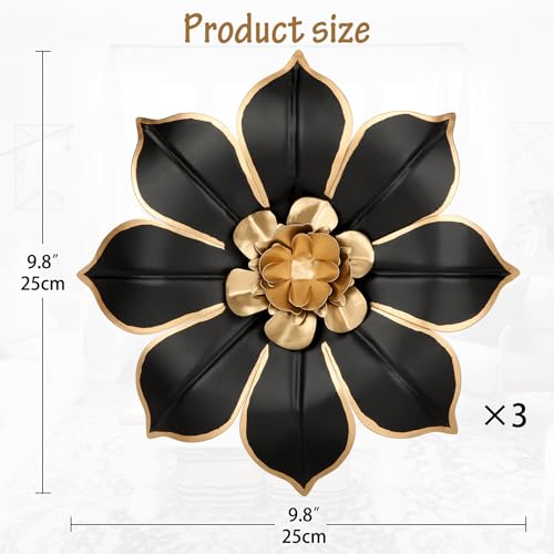 Villa Como Set of 3 Black and Gold Metal Flowers Wall Art Decor 10" - color: # 3 Black and Gold