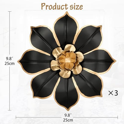 Villa Como Set of 3 Black and Gold Metal Flowers Wall Art Decor 10" - color: # 3 Black and Gold