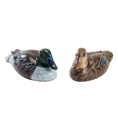 Hand-Painted Mallard Duck Sculpture Set, Realistic Artwork