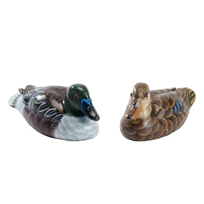 Hand-Painted Mallard Duck Sculpture Set, Realistic Artwork
