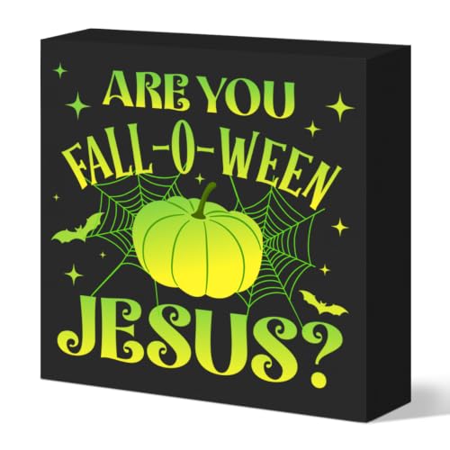 Christian Halloween Decor Religious Halloween Pumpkin Wood Sign for Home Office Bedroom Desk Table Shelf Decor, Are You Fall-O-Ween Jesus - color: Christian Halloween 02