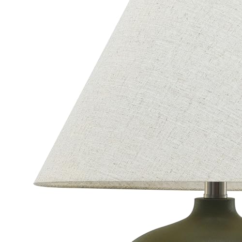 Abani Madeline 20” Table Lamp – Green Ceramic Base with Wheat Linen Tapered Shade, E26 2-Way Bulb Included – Modern Bedside Lamp for Bedroom, Living Room or Nightstand
