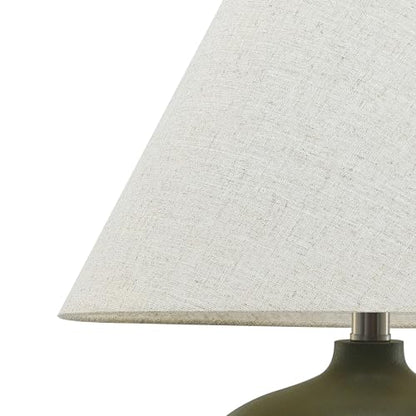 Abani Madeline 20” Table Lamp – Green Ceramic Base with Wheat Linen Tapered Shade, E26 2-Way Bulb Included – Modern Bedside Lamp for Bedroom, Living Room or Nightstand