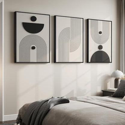 3D Large Framed Black and White Abstract Wall Art for Living Room, 3 Piece - color: Black and White E, size: 24"w X 36"h X 3pcs
