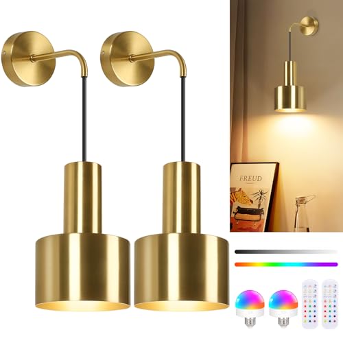 VerRon Rechargeable Wireless Battery Operated Wall Sconces Set of Two - color: Gold & Gold, size: Rechargeable Battery Powered
