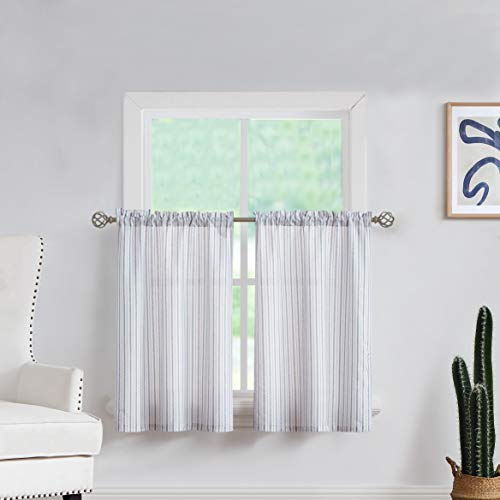 SXZJTEX Striped Cafe Curtains 36 Inch Blue White Kitchen Tiers - color: Blue, size: 27"W x 36"L (Pack of 2)