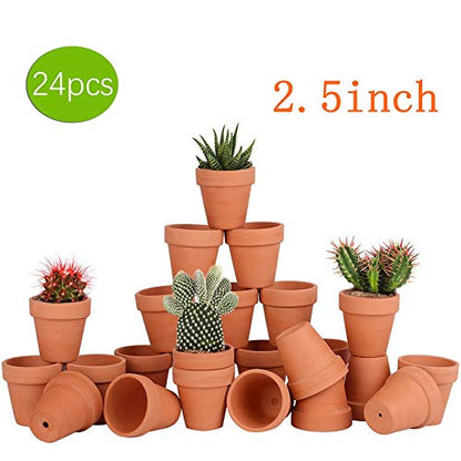 FCFKUK 24pcs Mini Clay Pots, 2.5'' Terracotta Pottery Planters, Cactus Flower Succulents Nursery Pots, with Drainage Hole, for Indoor/Outdoor - color: Red
