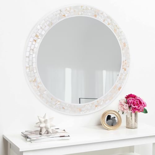 24 Inch Round Mirrors with Mosaic Frame for Wall - size: 24"L x 24"W