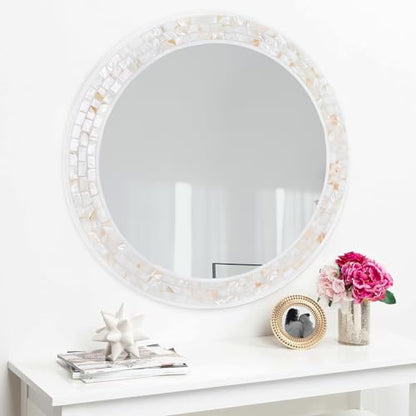 24 Inch Round Mirrors with Mosaic Frame for Wall - size: 24"L x 24"W
