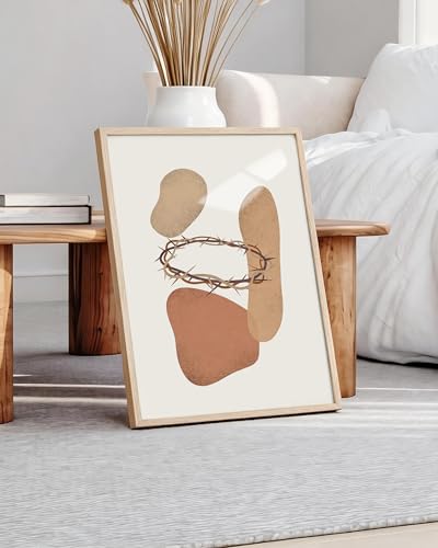 HesenDot Natural OAK Wood Crown of Thorns Framed Wall Art,12x16in - color: Christian Chrown of Thorns