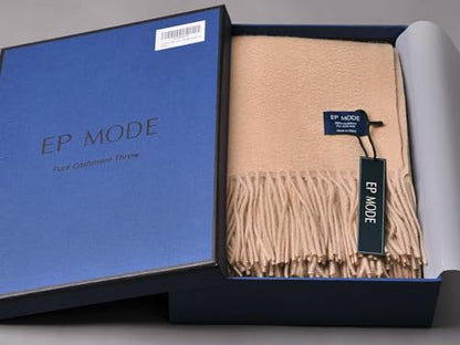 EP Mode 100% Pure Cashmere Throw Blanket for Sofa, Rugby Tan - color: Rugby Tan