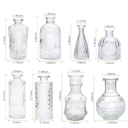 Clear Flower Vase Set, Glass Bud Vase in Bulk Set of 8 - color: Clear, size: 8 pcs