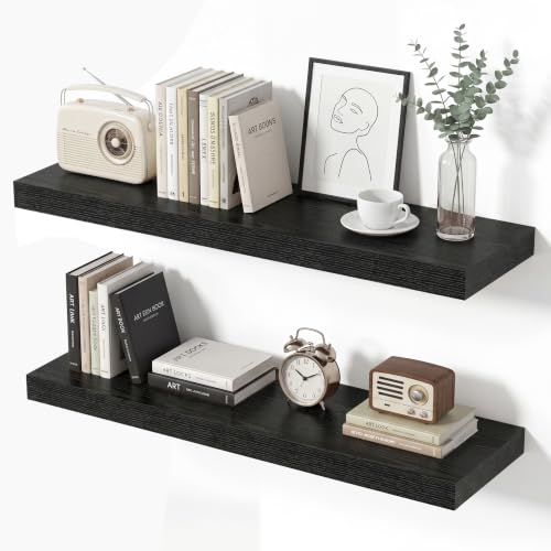 Floating Shelves for Wall, 24 Inch Wall Mounted Storage and Display for Living Room, Bedroom, Kitchen, Bathroom Set of 2 Black - color: Black, size: 24 Inch