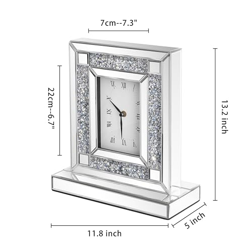 SHYFOY Mirrored Desk Clock,13x12 Luxury Silent Table Clock - color: Silver, size: 13x12INCH