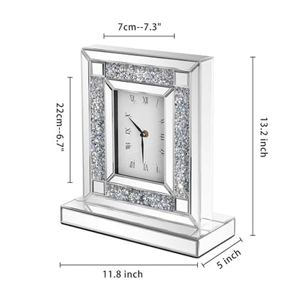 SHYFOY Mirrored Desk Clock,13x12 Luxury Silent Table Clock - color: Silver, size: 13x12INCH