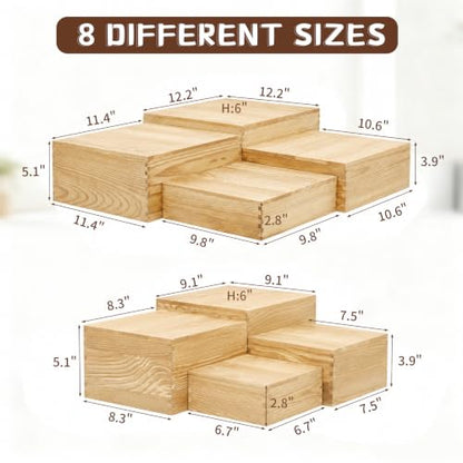 8 Pack Wooden Buffet Risers Cupcake Stand Buffet Display with Mini Signs - color: Beige, size: 8 Pcs