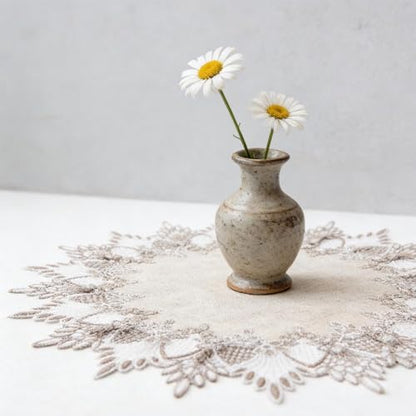 2 Pcs Lace Doily, 15" Round Neutral Earth Tones Beige Lace Coffee Table Topper Linen Style Tablecloth Placemats with Embroidery Edge for Dining Room - size: 15"