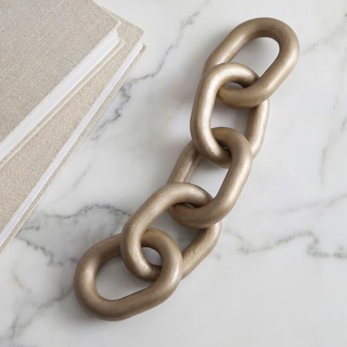 Queekay 5 Link Wood Chain Decor Hand Carved, Champagne, 13.78 Inch - color: Champagne