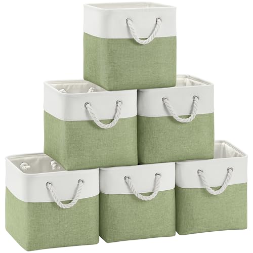 FinishingBo 11 inch Cube Storage Bin with Handles 6 Pack - color: White/Green-6 Pack
