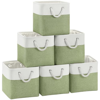 FinishingBo 11 inch Cube Storage Bin with Handles 6 Pack - color: White/Green-6 Pack