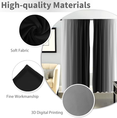 Black White Curtains, Ombre, 2 Panels, 42" W x 63" L, Rod Pocket - color: New Black, size: 42"W x 63"L (Pack of 2)