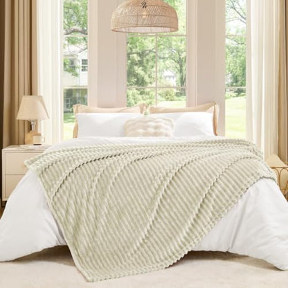 BEDELITE Ribbed Jacquard Beige Fleece Throw Blanket for Couch, 50x70 Inch - color: Beige, size: Throw XL(50"x70")