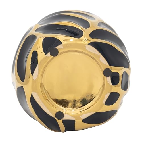 Contemporary Ceramic Flower Pot Vase for Bathroom, 8", Black & Gold