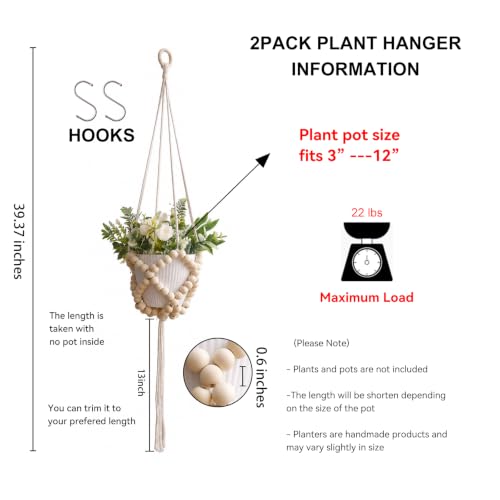 Artilady Macrame Beaded Plant Hanger,Boho Hanging Planter for Indoor Plants - color: Beige B