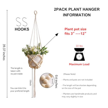 Artilady Macrame Beaded Plant Hanger,Boho Hanging Planter for Indoor Plants - color: Beige B