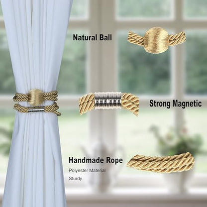BEL AVENIR Magnetic Curtain Tiebacks, Boho Farmhouse Curtain Tie Backs - color: Gold