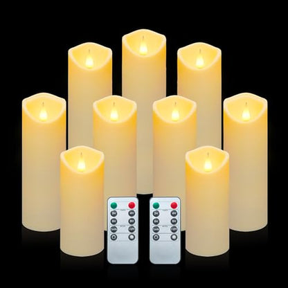Aignis 9pcs Flameless LED Candles Battery Operated with 10-Key Remote & Timer, Indoor Heat Resistant, 3D Wick with Warm Flickering Glow for Cozy Home/Wedding/Holiday Décor (D 2.2" x H 5"/6"/7") - size: D 2.2" * H 5"/6"/7"