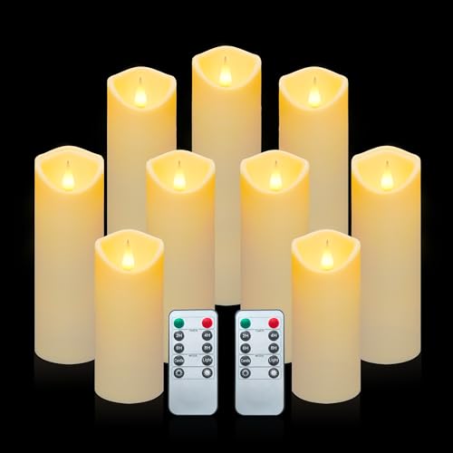 Aignis 9pcs Flameless LED Candles Battery Operated with 10-Key Remote & Timer, Indoor Heat Resistant, 3D Wick with Warm Flickering Glow for Cozy Home/Wedding/Holiday Décor (D 2.2" x H 5"/6"/7") - size: D 2.2" * H 5"/6"/7"
