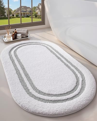 DEXI Oval Bath Mats for Bathroom Non Slip, 43x24 Bath Mat, Light Grey - color: Light Grey, size: 43" X 24" (Oval)