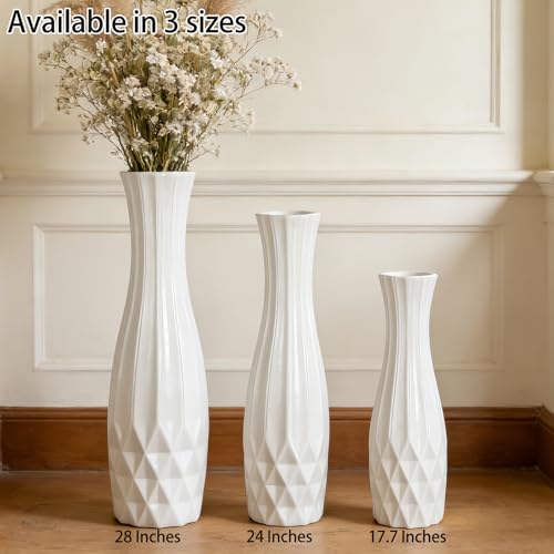 White Tall Ceramic Floor Vase, 17.7 Inch, Flared Geometric Design - color: Shape 2, size: 17.7 Inch