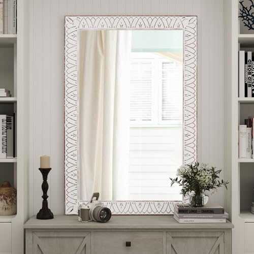 36x24 Inch Farmhouse Rectangle Wall Mirrors with Wooden Frame - color: I - Rectangular - 36x24 in