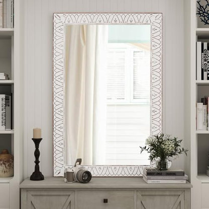 36x24 Inch Farmhouse Rectangle Wall Mirrors with Wooden Frame - color: I - Rectangular - 36x24 in