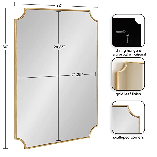 Kate and Laurel Healey Glam Scalloped Wall Mirror, 22 x 30, Gold, Minimal Scallop Mirror for Classic Traditional Wall Decor