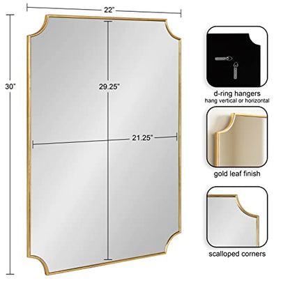 Kate and Laurel Healey Glam Scalloped Wall Mirror, 22 x 30, Gold, Minimal Scallop Mirror for Classic Traditional Wall Decor