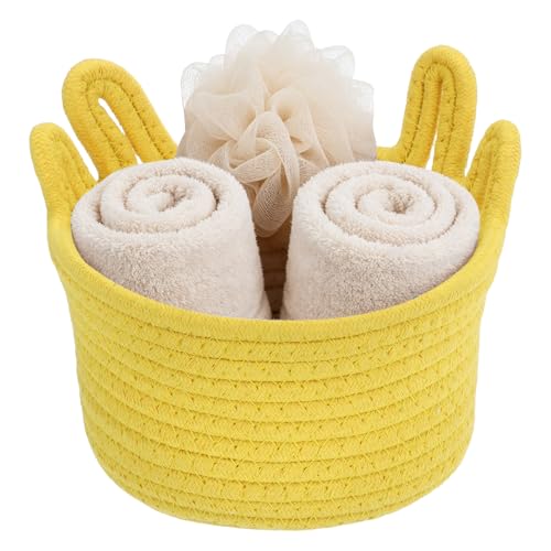 uxcell Small Cotton Rope Woven Storage Basket 6.7x5.5" Cute Cat Ears Yellow - color: Yellow, size: 6.7x5.5"