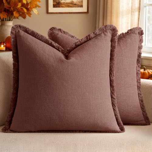 Linen Fringe Fall Throw Pillow Covers 18x18 Inch Set of 2,Rust Red - color: Autumn Glaze, size: 18" x 18" (Pack of 2)