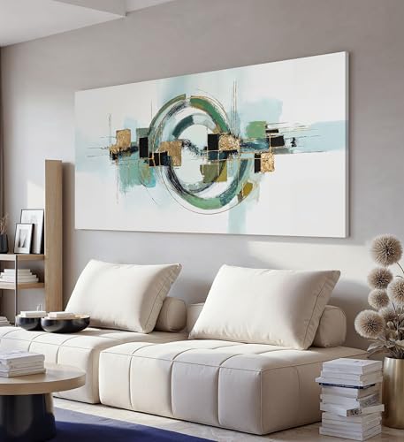 Sage Green And Gold Geometric Canvas Wall Art Decor For Living Room - color: green grey, size: 58"L x 29"W