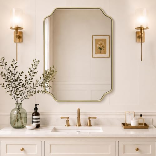 Besdomus Gold Modern Bathroom Mirror: 24"x32" Minimalist Vanity Wall Mirror - color: Gold, size: 32"L x 24"W