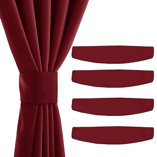 NICETOWN Strong Magnetic Curtain Tiebacks-Curtain Tiebacks for Wall No Screws Perfect of Curtains (Burgundy Red, 11.8 X 4 Inches, Set of 4) - color: Burgundy Red, size: 4"W x 11.8"L (Pack of 4)