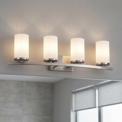 Kichler Hendrik 3-Light Bathroom Vanity Light, Brushed Nickel - color: Brushed Nickel, size: 4 Light, style: Satin Etched Cased Opal Glass