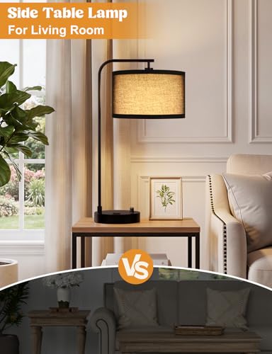 20.7" Tall Table Lamp with USB & Outlet, Fully Dimmable Nightstand Lamp - color: G-Black Shade & Black Base
