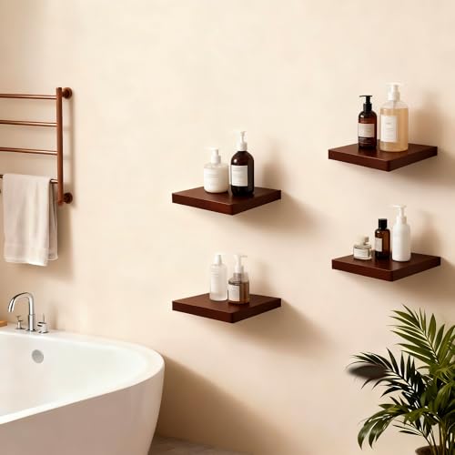 Small Floating Shelves for Wall Set of 2, 8 Inch Square Shelves,Dark Walnut - color: Dark Walnut, size: 8 Inch-2 Pcs