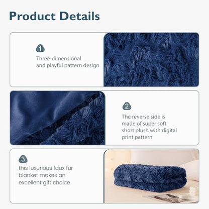 ALPHA HOME, Fluffy Polyester Throw Blanket, Throw Size, Navy - color: Navy, size: Throw