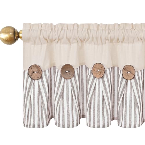 ASPMIZ Farmhouse Valances for Windows, Beige+Brown, 60x14 Inches, 1 Panel - color: Beige&brown, size: 60"W x 14"L (Pack of 1)