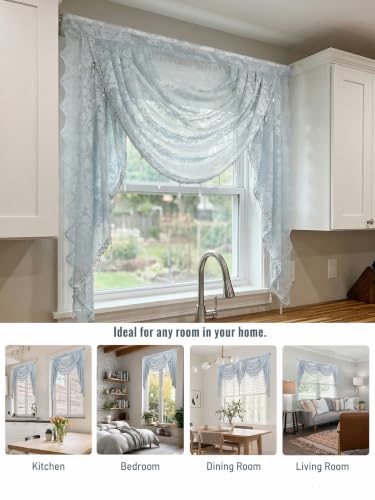 Molaxhome Grey Lace Window Valance Curtains Swag Victorian Gothic Style - color: Grey, size: 39.4"W x 41.3"L (Pack of 1)